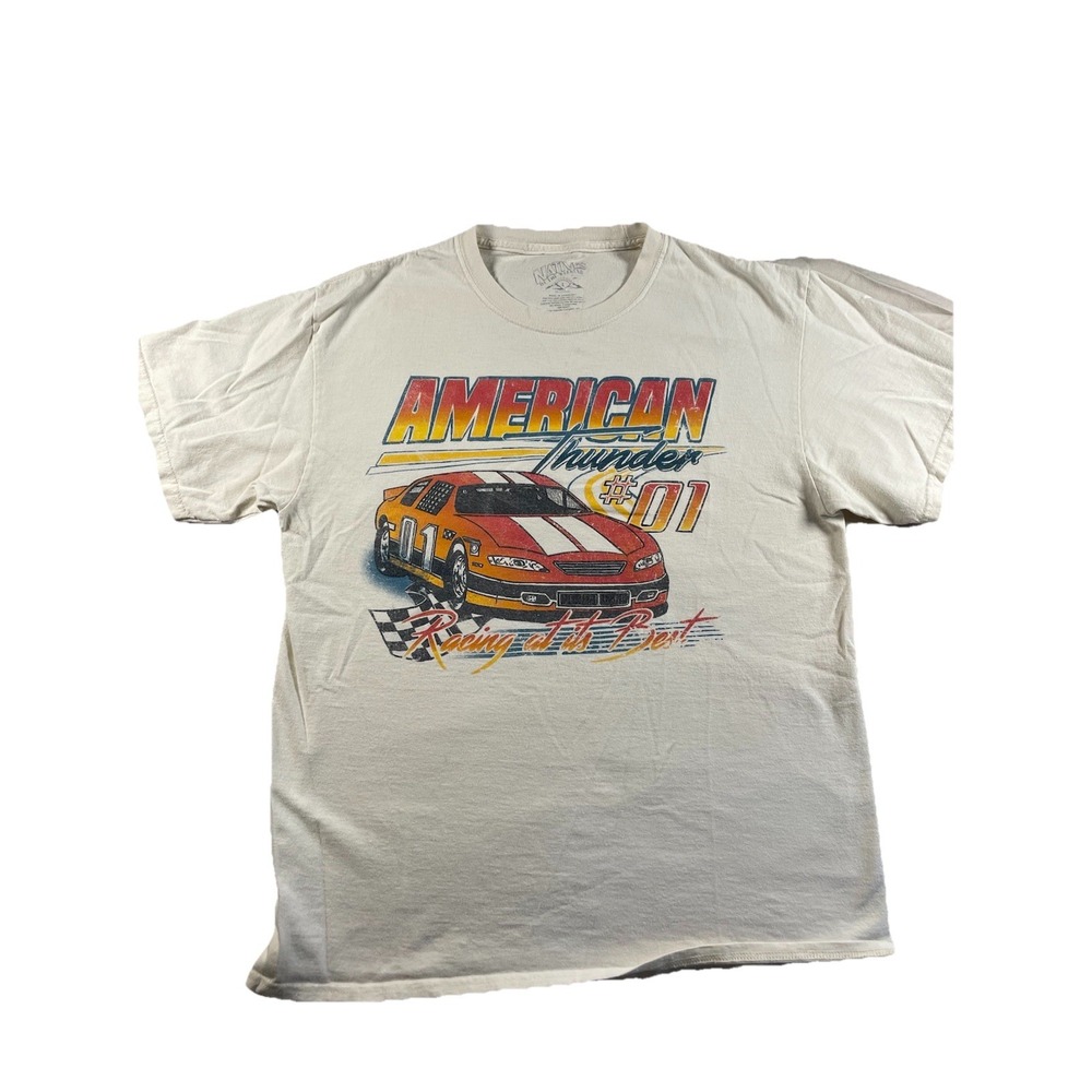 Natives of the Wild Kind American Thunder Racing White Cotton Tee Size Large